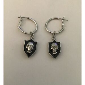 Trendy Silver Skull & Shield Charms Hoop Earrings